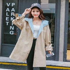 2017 autumn version of the new version of the Korean version of the large size BF alphabet printing cap, long wearing a windbreaker coat women 3XL Khaki [] cuff straps