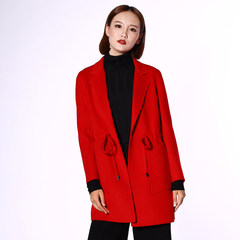 Girls long international cashmere coat Irina 17 new winter waist wool coat, 5319 sided. S Bright red