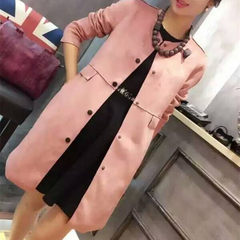 2017 spring new Korean large size women straight suede jacket, long suede coat 3XL Pink