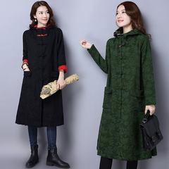 2017 new winter Liling Pankou printing long cardigan coat comfortable warm coat dress jacquard M [suggestion 120 Jin] Red thickening [0352]