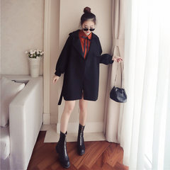 2017 spring and Autumn New Korean version of long sleeves and long windbreaker, women loose show slim chic long jacket tide S black