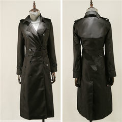 The US time British high-end double breasted coat slim slim Jacket Women's trade long tail knee Six black