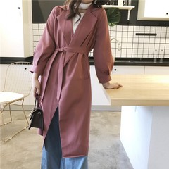 Korean version of the chic wind in the long all-match temperament suit collar waist straps long sleeved coat female autumn jacket F Brick red