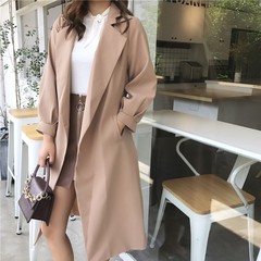 Korean version of the chic wind in the long all-match temperament suit collar waist straps long sleeved coat female autumn jacket F Khaki
