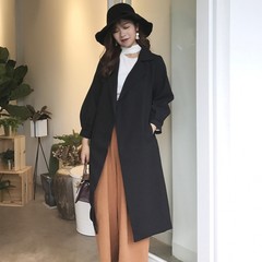 Korean version of the chic wind in the long all-match temperament suit collar waist straps long sleeved coat female autumn jacket F black