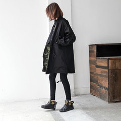 JHXC both sides wear green loose BF casual windbreaker female students, autumn in the long section of thin coat coat S Forward and backward wear