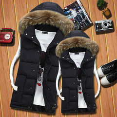 A couple of new winter cotton vest slim hooded Korean men and women down cotton clothes men's Vest Jacket code S 85-100 Jin 8880 black