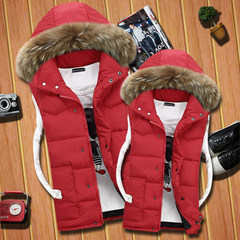 A couple of new winter cotton vest slim hooded Korean men and women down cotton clothes men's Vest Jacket code S 85-100 Jin 8880 red