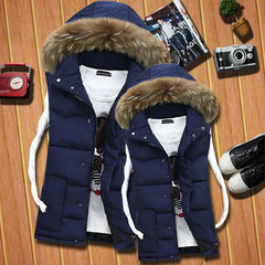 A couple of new winter cotton vest slim hooded Korean men and women down cotton clothes men's Vest Jacket code XL 135-145 Jin 8880 dark blue