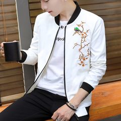 Men's coats fall 2017 new mens jacket s casual fashion gown embroidered thin coat 3XL The white bird