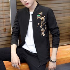 Men's coats fall 2017 new mens jacket s casual fashion gown embroidered thin coat 3XL Black bird