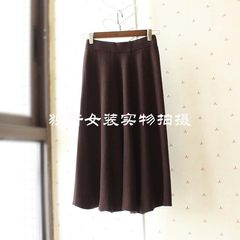 Autumn and winter fashion pleated skirt waist knitted skirt A-line a wool dress slim skirt F Deep coffee short edition