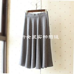 Autumn and winter fashion pleated skirt waist knitted skirt A-line a wool dress slim skirt F Short grey version