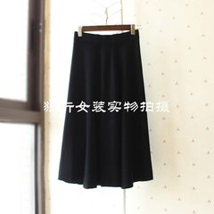 Autumn and winter fashion pleated skirt waist knitted skirt A-line a wool dress slim skirt F Black short version