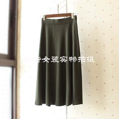 Autumn and winter fashion pleated skirt waist knitted skirt A-line a wool dress slim skirt F Green short version