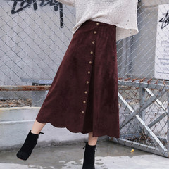Suede high waisted skirt female winter 2017 new long section size thin put on a large umbrella skirt dress a 3XL Coffee