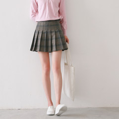 Wind wool plaid skirt skirt student winter, 2017 Korean a mini skirt, pants XS [5-7] lattice apricot day delivery