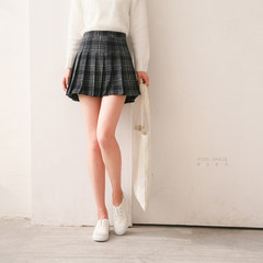Wind wool plaid skirt skirt student winter, 2017 Korean a mini skirt, pants XS Plaid dark blue [spot]