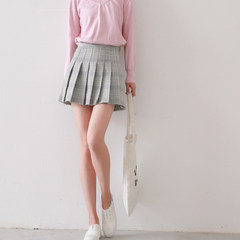 Wind wool plaid skirt skirt student winter, 2017 Korean a mini skirt, pants XS Plaid pale grey [spot]