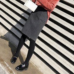 The new wool skirt in winter long bag hip skirt waist thin woolen split step skirt skirt in winter skirt S gray