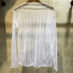 2017 winter lace openwork sexy long sleeved shirt in a transparent gauze gauze net clothing Turtleneck Shirt F White bars