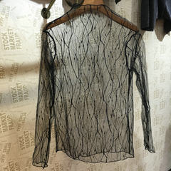 2017 winter lace openwork sexy long sleeved shirt in a transparent gauze gauze net clothing Turtleneck Shirt F Black lightning