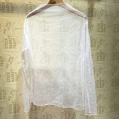 2017 winter lace openwork sexy long sleeved shirt in a transparent gauze gauze net clothing Turtleneck Shirt F White grid