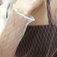 Spring and autumn in a mesh gauze net perspective shirt sleeved sexy lace openwork slim girls winter coat F Grid white