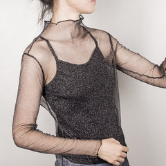 Spring and autumn in a mesh gauze net perspective shirt sleeved sexy lace openwork slim girls winter coat F Silver