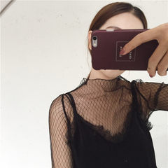 The fall of the new Korean large code simple all-match a lattice lace shirt collar on backing lace shirt 3XL black