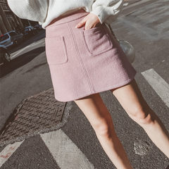 All-match wool skirt A A-line skirt winter 2017 new slim waist bag hip skirt skirt skirt female students S Lilac