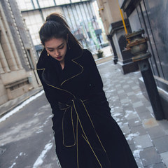 Female chic long velvet overcoat woolen coat girls long coat winter 2017 IFashion S black