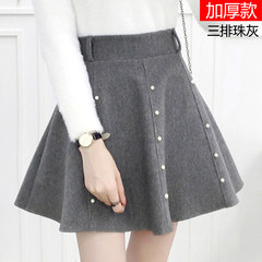 2017 new winter skirt female waist wool skirt Korean students a word skirt all-match Tutu thick S Three row bead ash