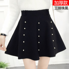 2017 new winter skirt female waist wool skirt Korean students a word skirt all-match Tutu thick S Three rows of black beads