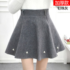 2017 new winter skirt female waist wool skirt Korean students a word skirt all-match Tutu thick S Nail grey