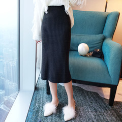 Doll house in the autumn of 2017 new Korean fashion knitting bag hip skirt female bust skirt slit tide Q1713 F Dark grey