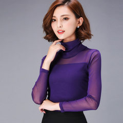 2017 fall fashion large size women all-match lace blouse T-shirt bottoming shirt sleeved women's T-shirt. 3XL [639] purple