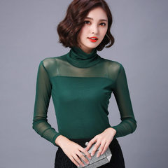 2017 fall fashion large size women all-match lace blouse T-shirt bottoming shirt sleeved women's T-shirt. 3XL [639] green