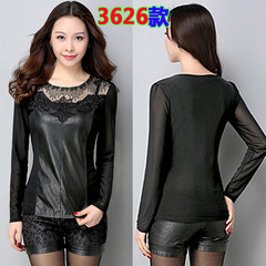 2017 spring new Korean large code plus Velvet Lace Blouse Shirt sleeved women slim leather mesh shirt M recommends 85-103 Jin Black 3626 (high quality thin section)