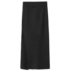 Autumn and winter all-match no weakness all side slit pit bag hip skirt knitted RICE restaurant [HAVE] S black