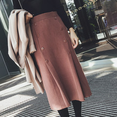 2017 new winter high waisted skirt dress female Korean knitted winter long bag hip skirt dress S Brick red