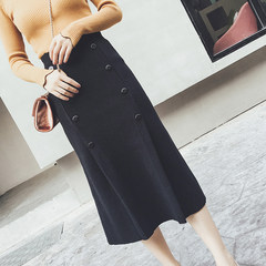 2017 new winter high waisted skirt dress female Korean knitted winter long bag hip skirt dress S black