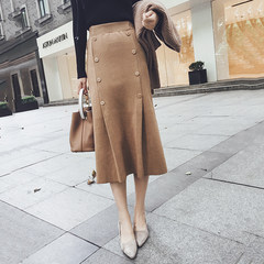 2017 new winter high waisted skirt dress female Korean knitted winter long bag hip skirt dress S Camel