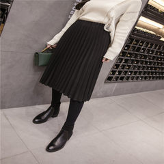 2017 new winter skirt Korean all-match waist pleated skirt black organ a word Zi Dong female dress 3XL (good quality) Black (with winter lining)