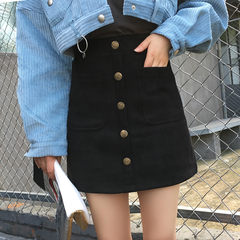 Winter skirt female retro waist suede skirt a A-line dress bag hip skirt thin suede skirt in autumn and winter S black