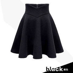 Mm high waisted skirt dress pleated skirt fat a word skirt size slim skirt female 2017 new autumn and winter 3XL Black woollen cloth