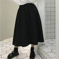 Autumn's 2017 new Korean folds in the long section of all-match elastic waist skirt A word skirt dress show thin F black