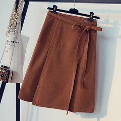 2017 Hitz solid one-piece lace skirt Korean female all-match skirt waist slim A-line a S Dark brown