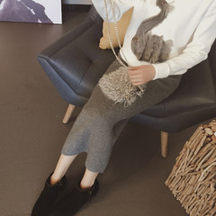 2017 new autumn and winter when the waist in the long wool skirt step bag hip skirt female knitted dress M code (for 80-110 Jin) Light grey