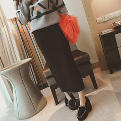 2017 new autumn and winter when the waist in the long wool skirt step bag hip skirt female knitted dress M code (for 80-110 Jin) black
